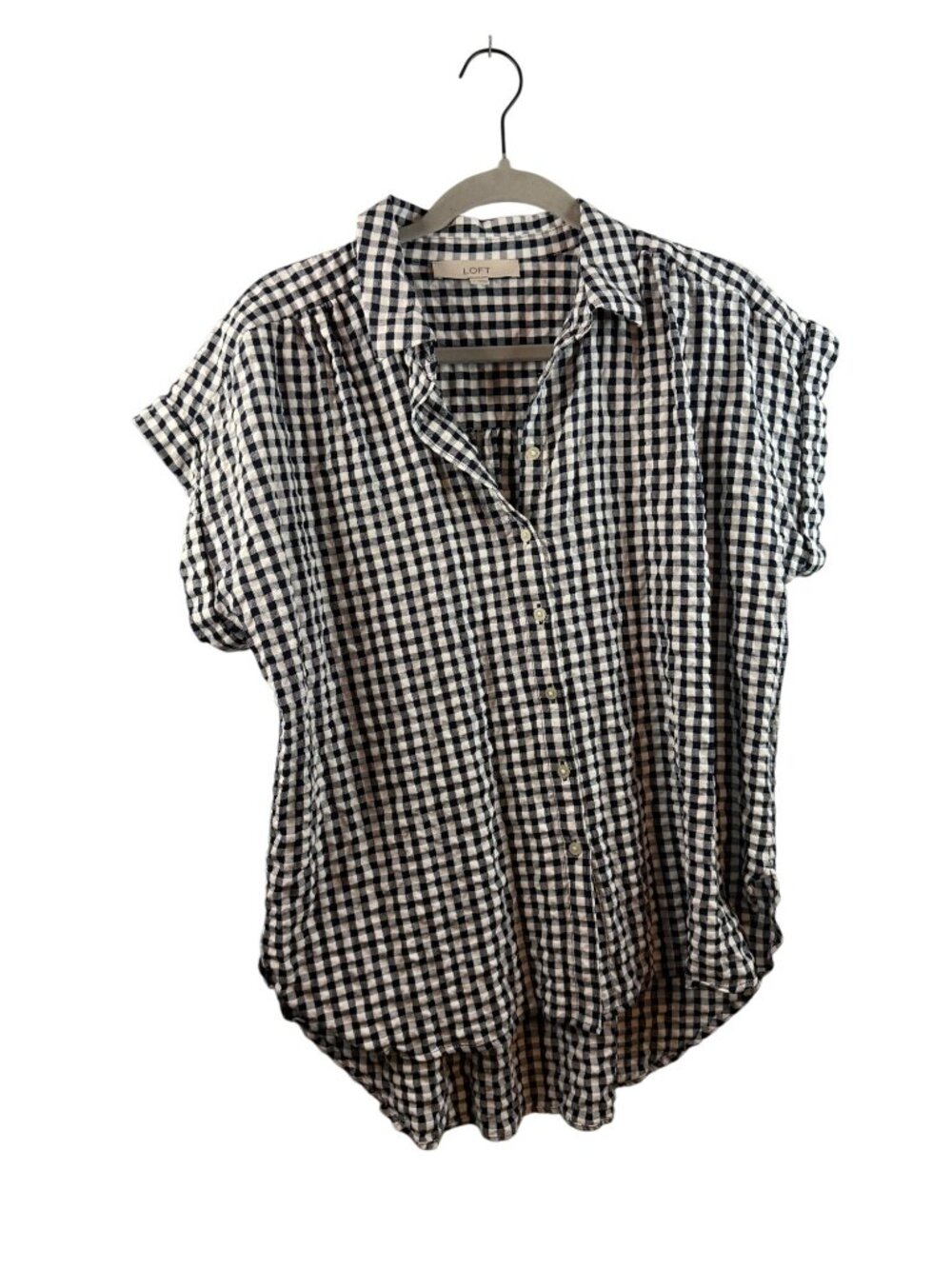 Loft Black & White Gingham Button-Down Shirt L